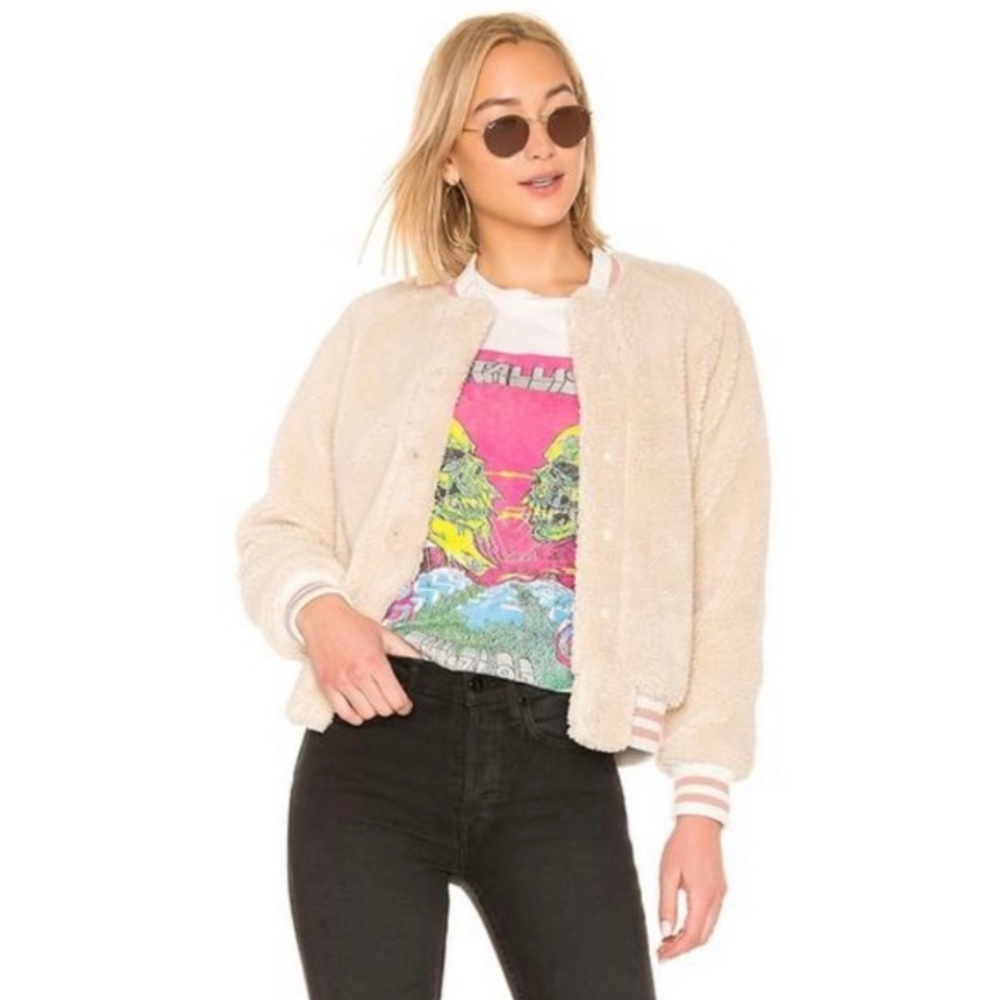MOTHER Sherpa Teddy Varsity Jacket